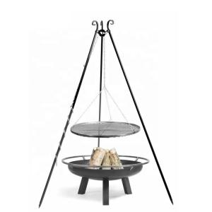 Outdoor Solid Steel Campfire Extra Large Wood Burning Metal Camping Corten Steel Fire Pit with Hanging Barbrque